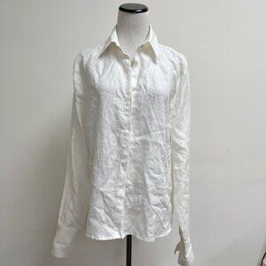 Robert Krugman white linen snap front  shirt jacket top XL foldover cuff